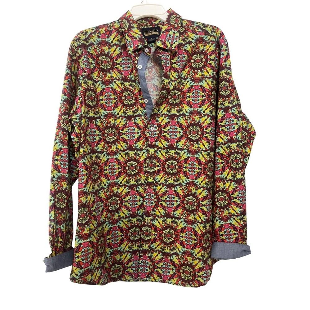 Cremieux Premium Denim Mens Large Mandala‎ Kaleidoscope Print Button Down Shirt